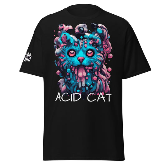 Acid Tee psychedelic cat psychedelic t-shirt mockup on white background