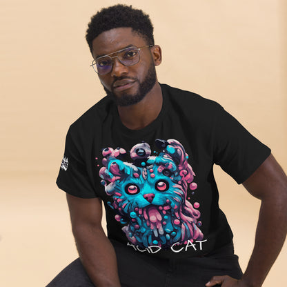 Acid Tee with trippy Acid Cat graphic in bold neon colors
