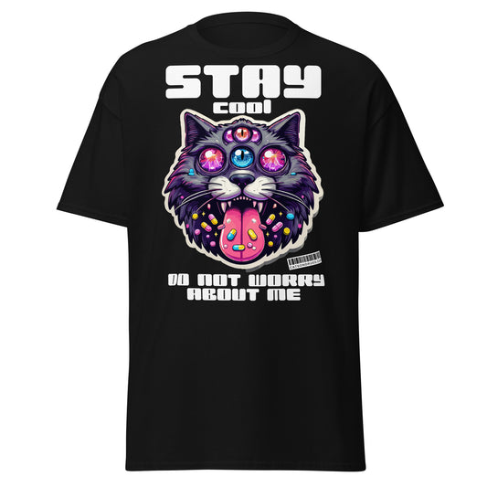 Camiseta EDM con diseño psicodélico de gato
