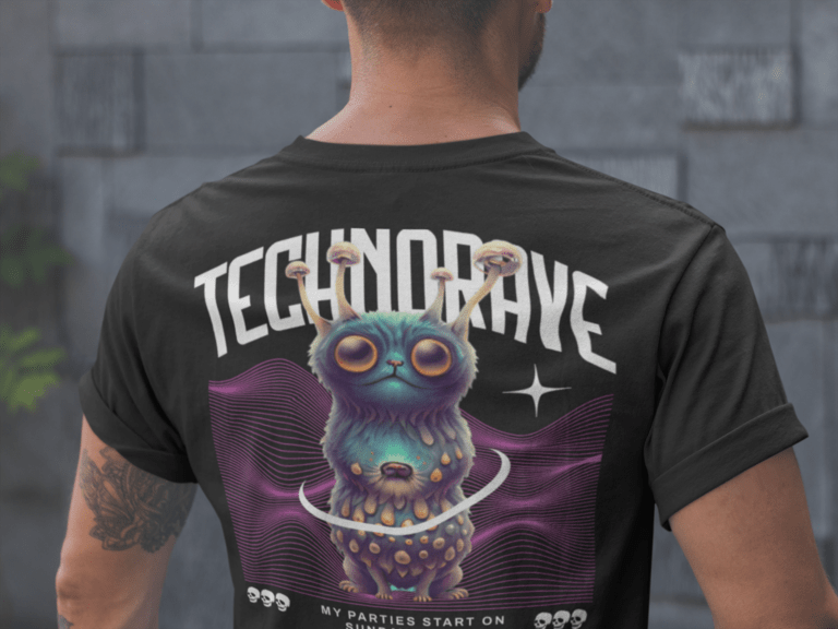 Camiseta Techno Hombre estilo rave con gráfico de organismo digital