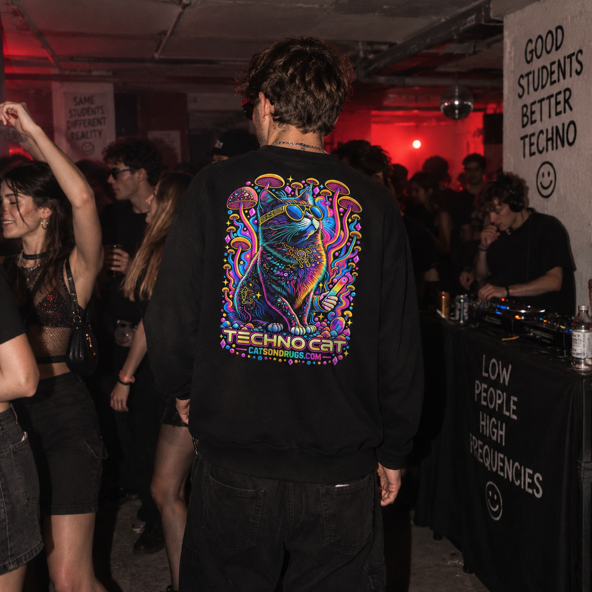 Techno Sweatshirt | Psychedelic Techno Cat