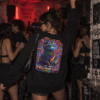 Techno Sweatshirt | Psychedelic Techno Cat
