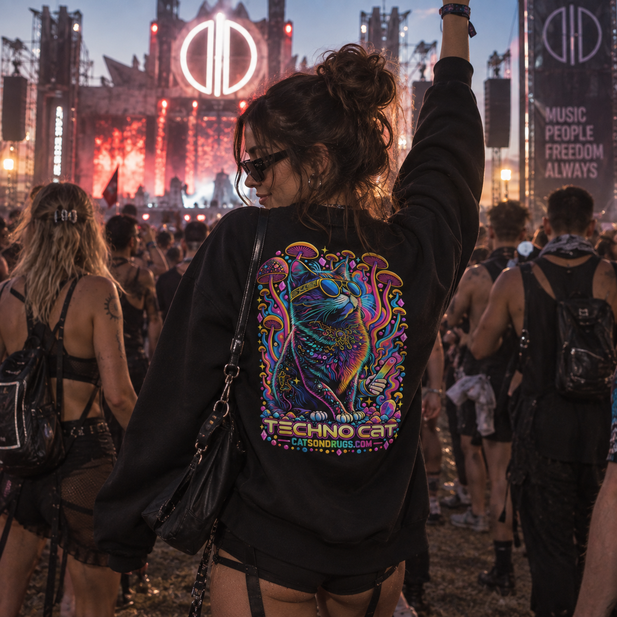 Techno Sweatshirt | Psychedelic Techno Cat