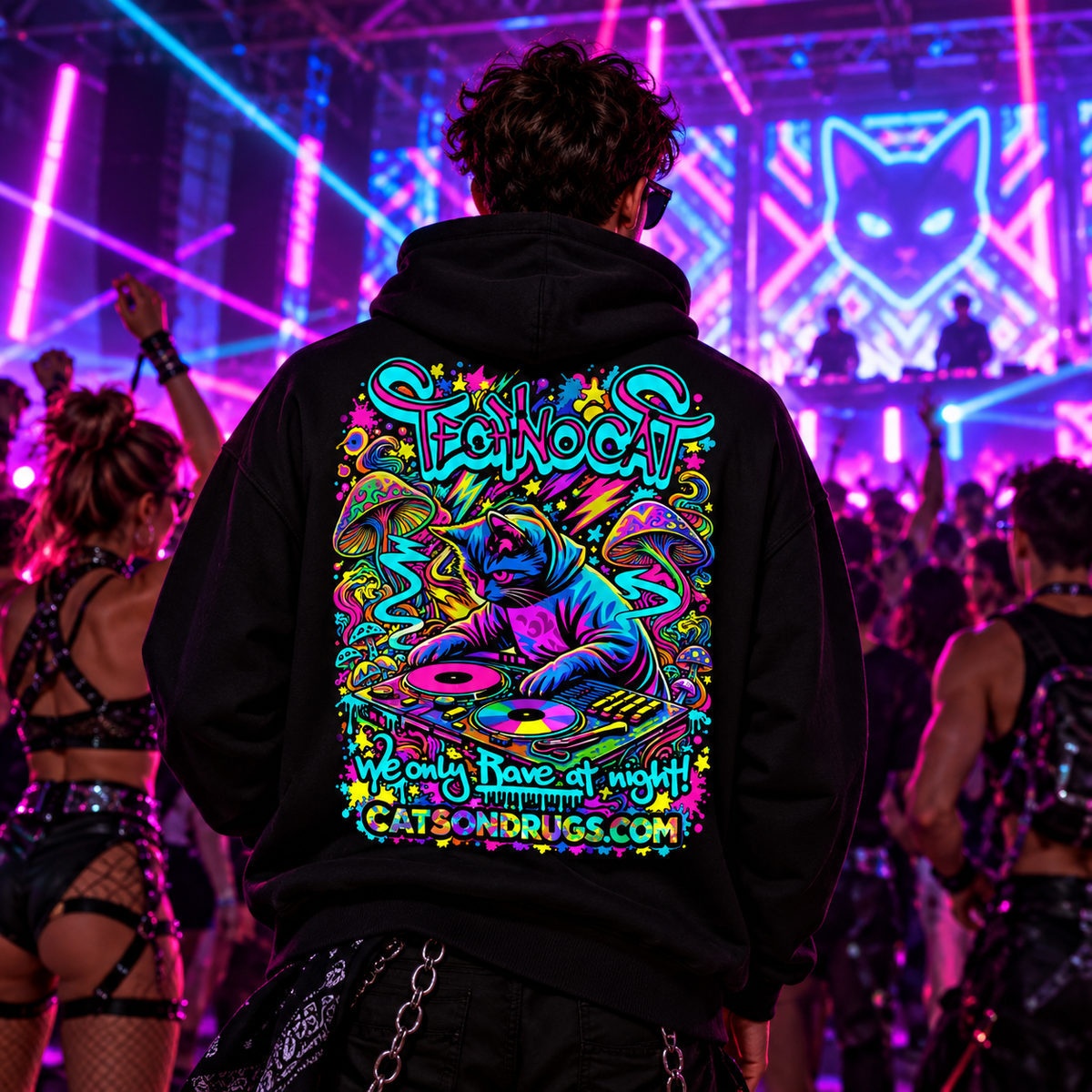Rave Hoodie | Rave at Night Cat