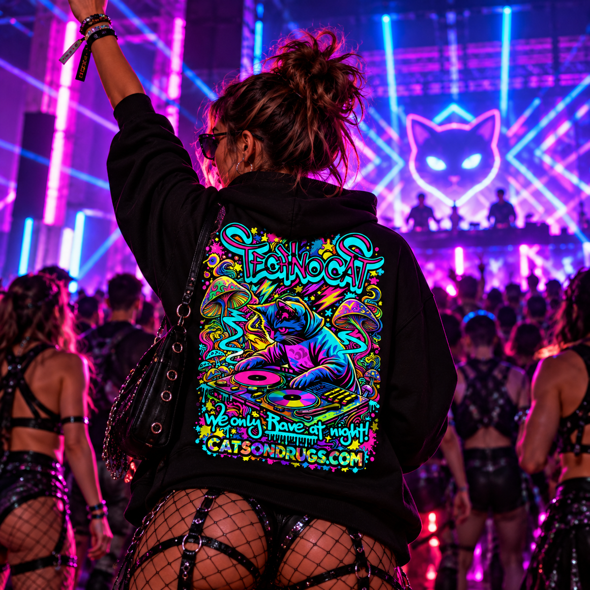 Rave Hoodie | Rave at Night Cat