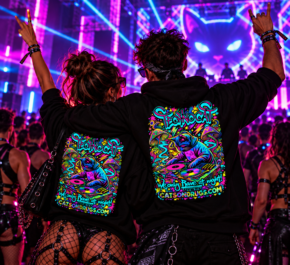 Rave Hoodie | Rave at Night Cat