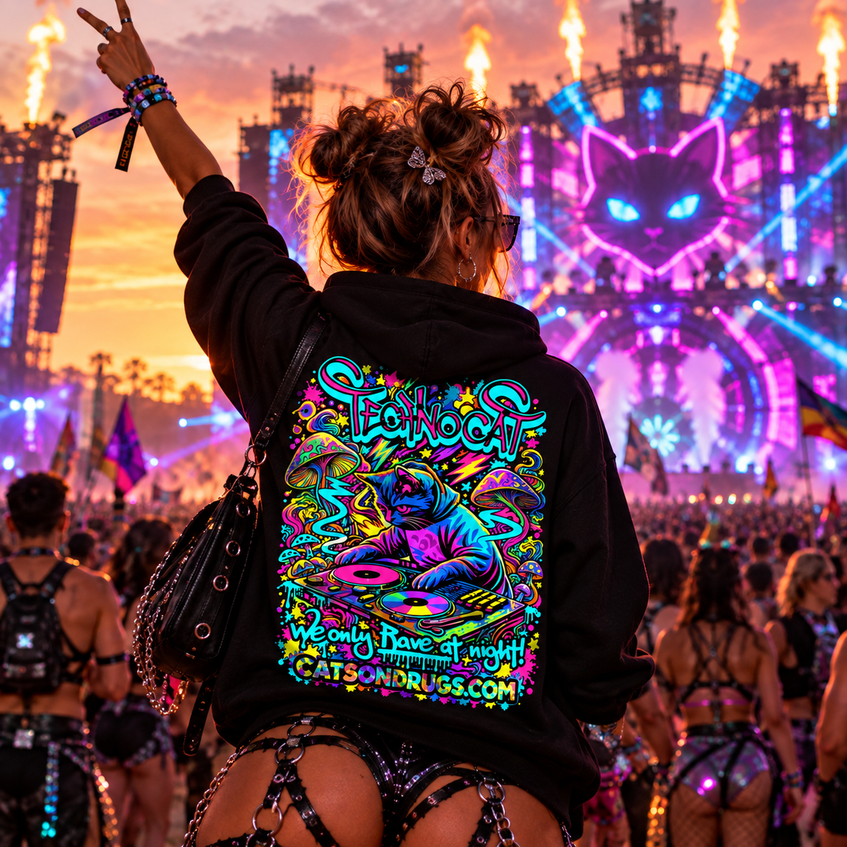 Rave Hoodie | Rave at Night Cat