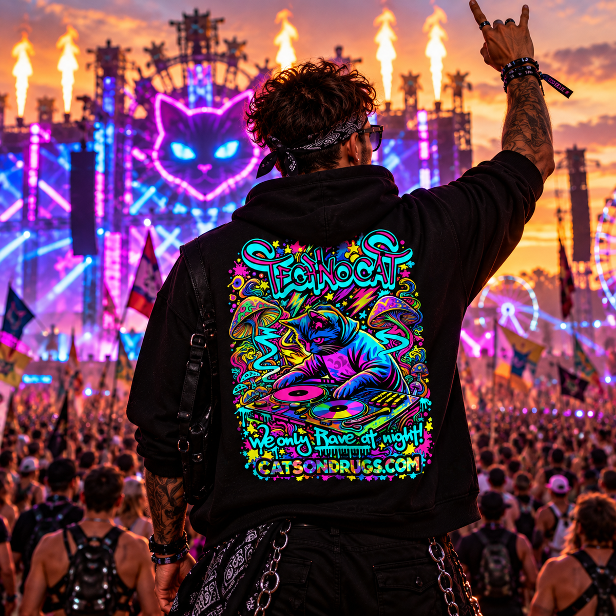 Rave Hoodie | Rave at Night Cat