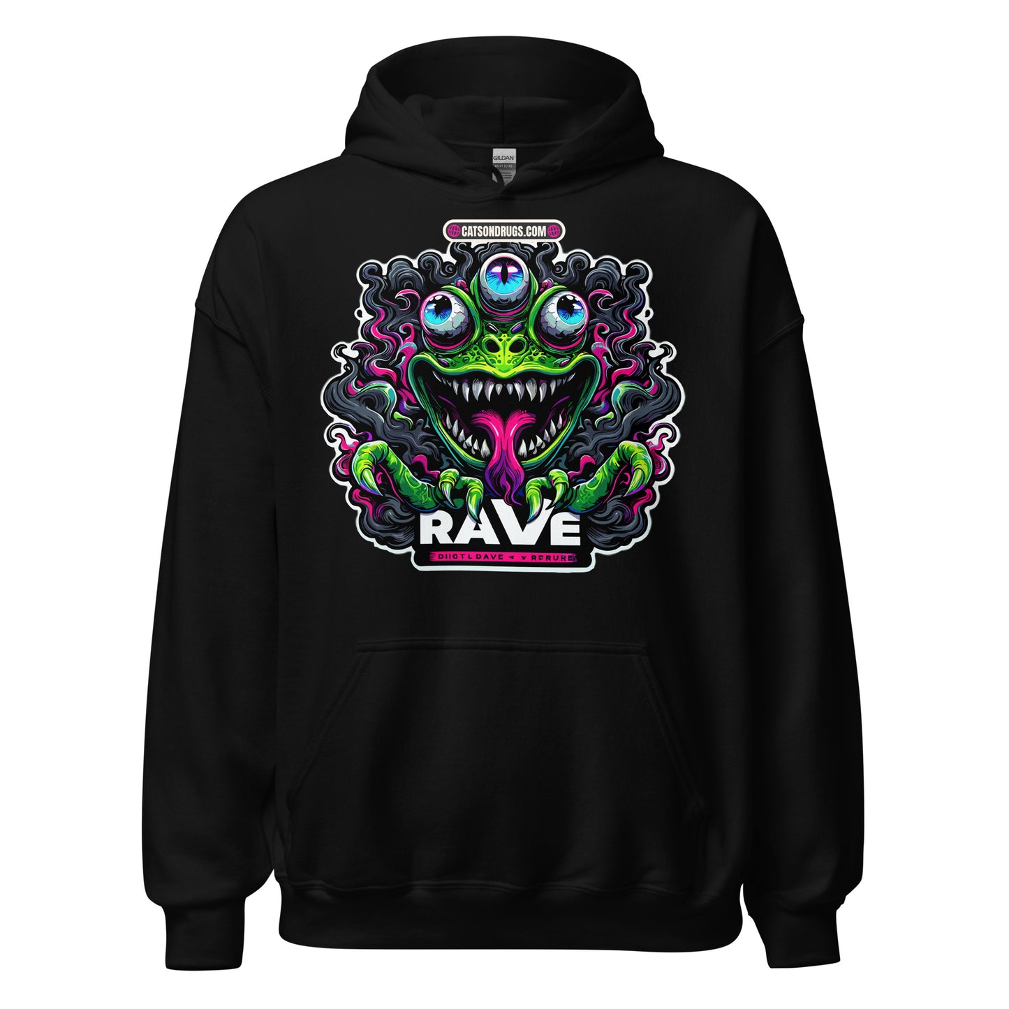 DJ Clothing Club Night Hoodie front view with neon club design  