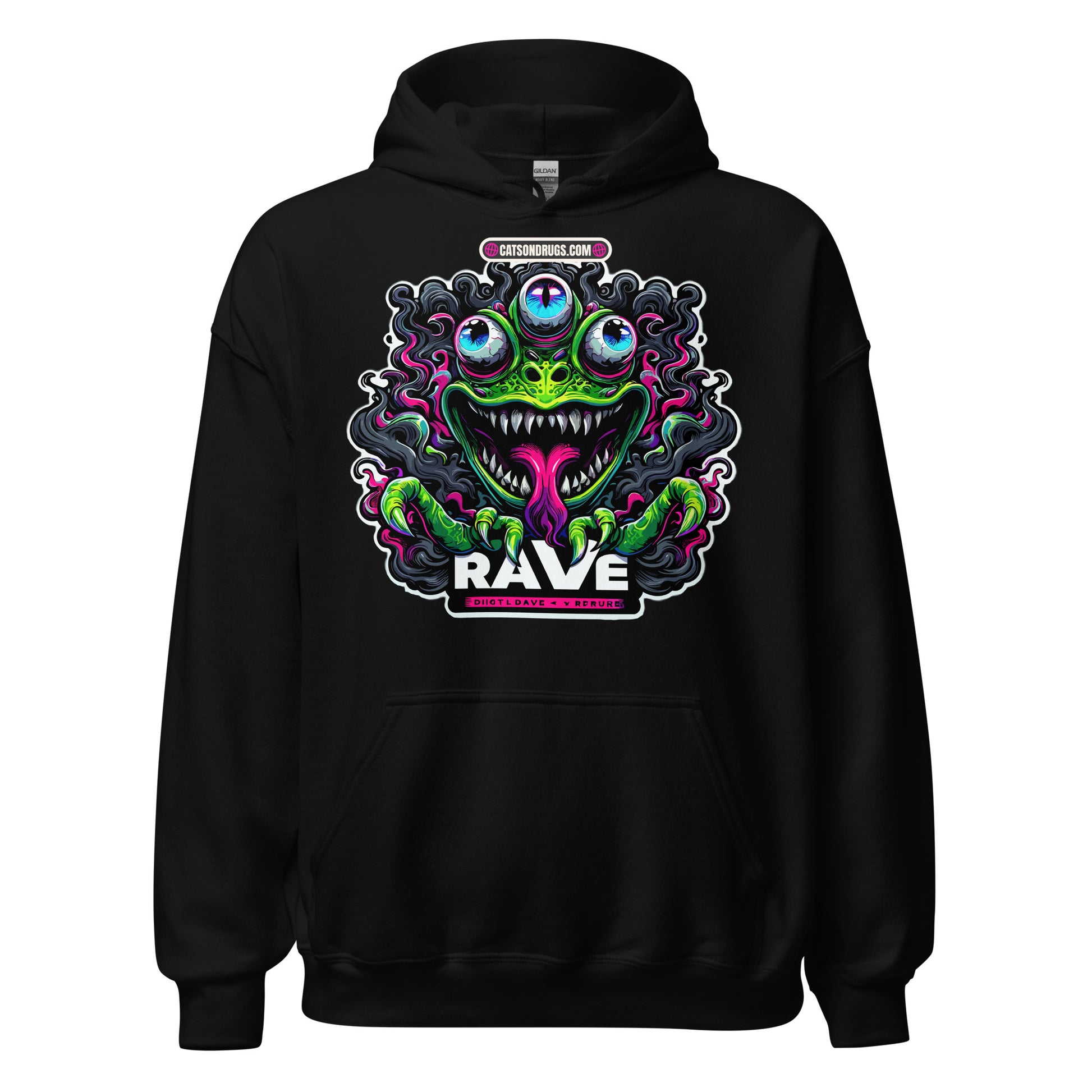 DJ Clothing Club Night Hoodie front view with neon club design  