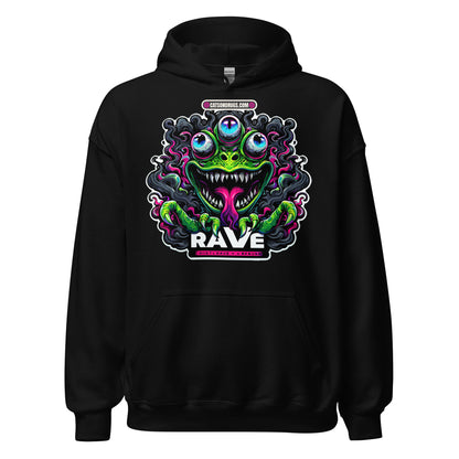 DJ Clothing Club Night Hoodie front view with neon club design  