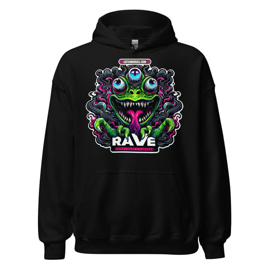 DJ Clothing Club Night Hoodie front view with neon club design  
