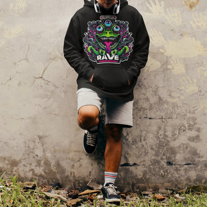 DJ Clothing rave hoodie with vibrant neon club night graphics 