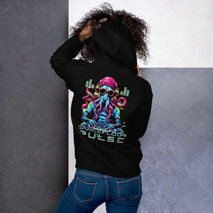 DJ Hoodie on dancefloor with colorful lights