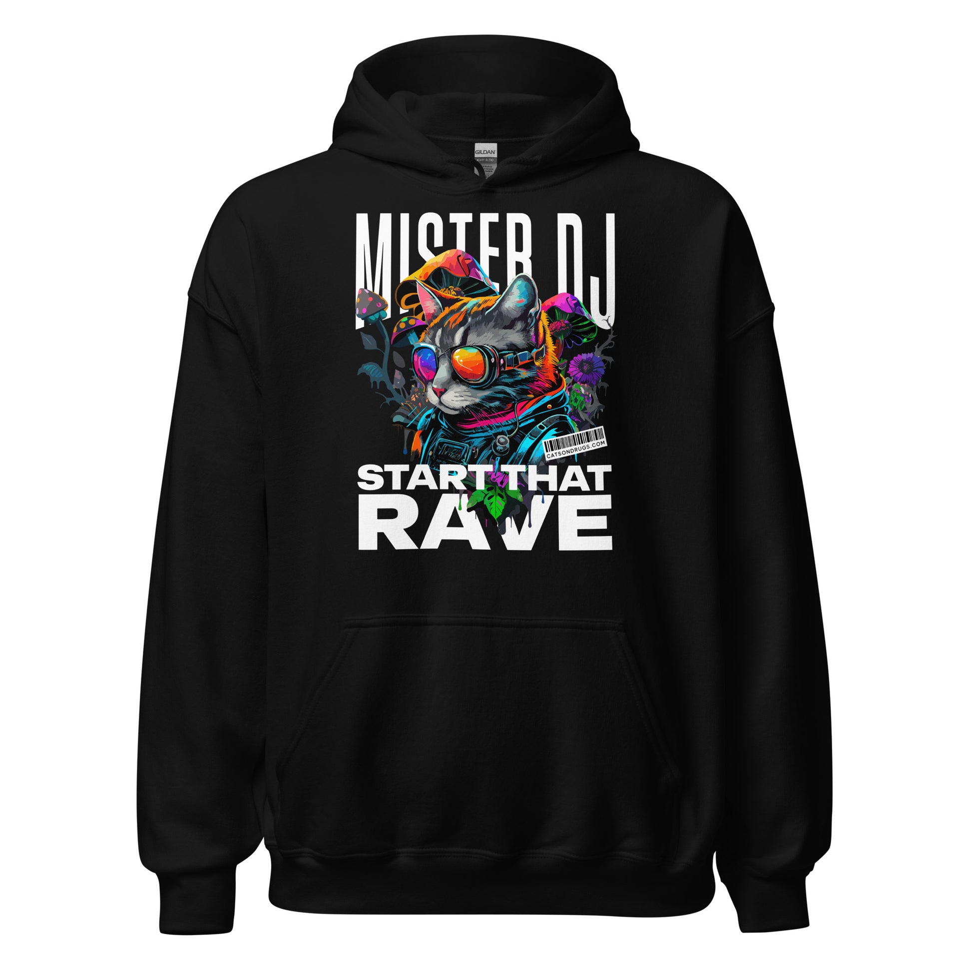 EDM Hoodie with DJ Cat graphic – unisex rave festival wear