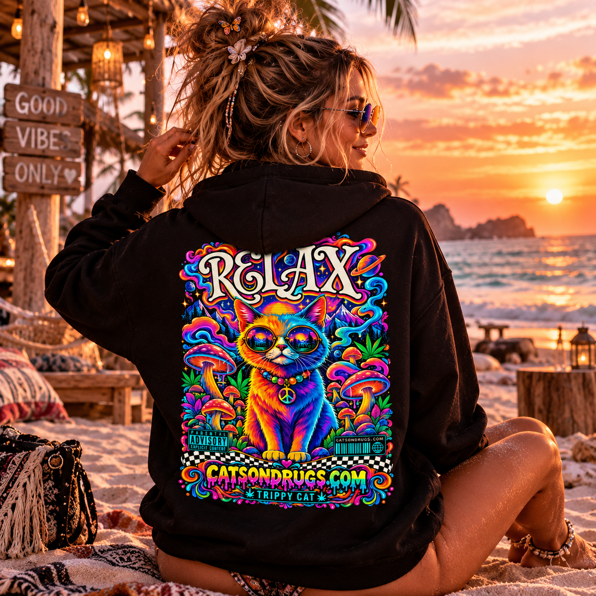Trippy Hoodie | Psychedelic Relax Cat