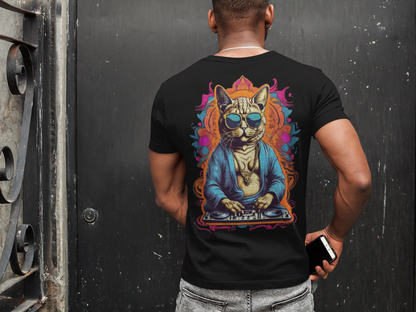 Festival-ready Psychedelic Wear Buddha Cat graphic tee