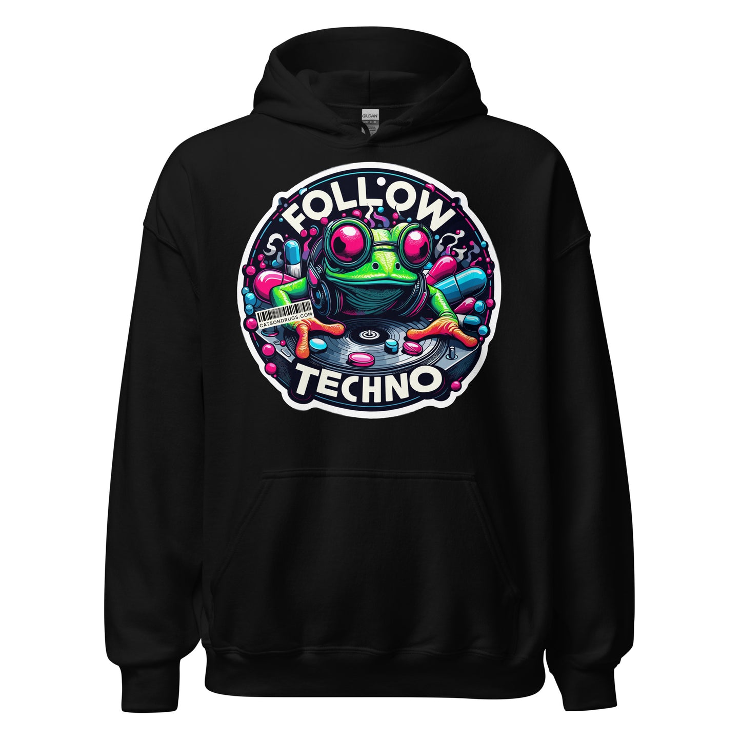 Festival Fashion Techno Frog Hoodie Front View