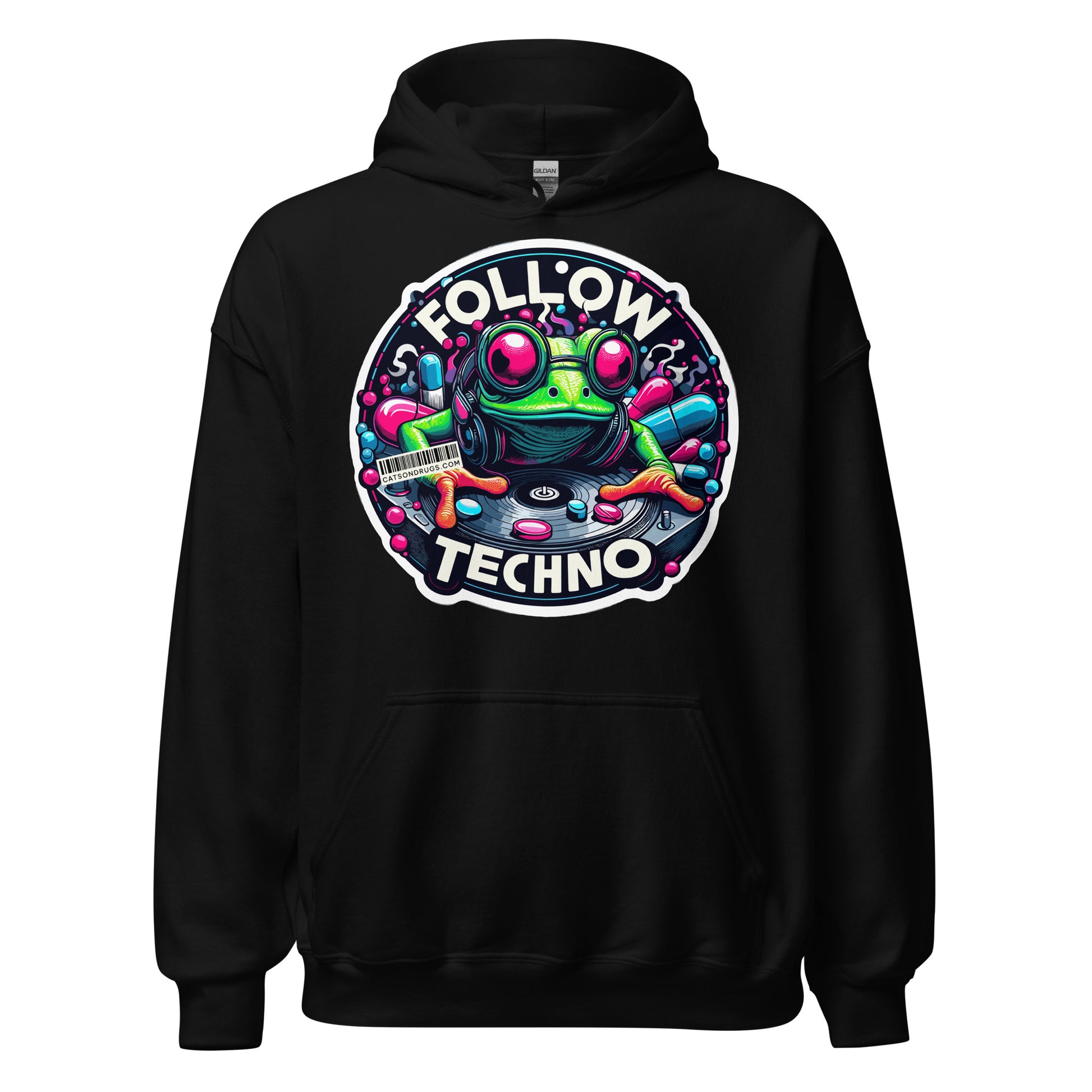 Festival Fashion Techno Frog Hoodie Front View
