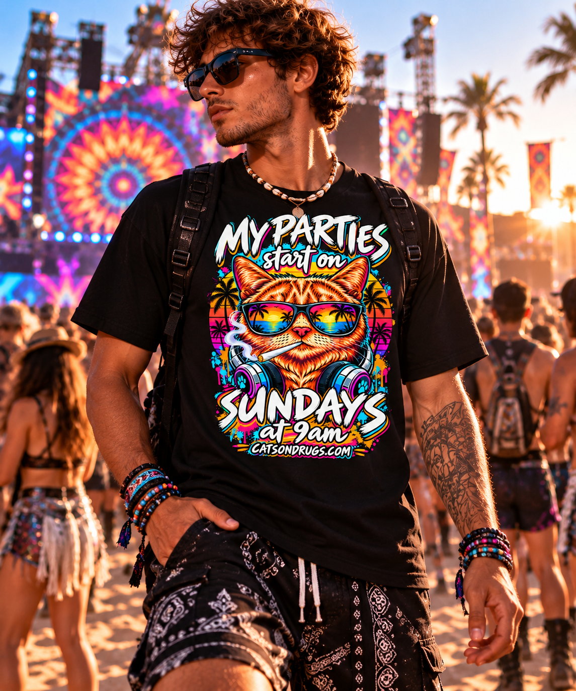 Techno T-Shirt | Sunday Techno Cat | Ecstasy Edition