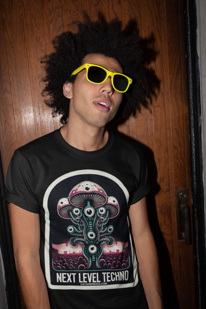 High-quality print on Catsondrugs Rave T-Shirt with techno design