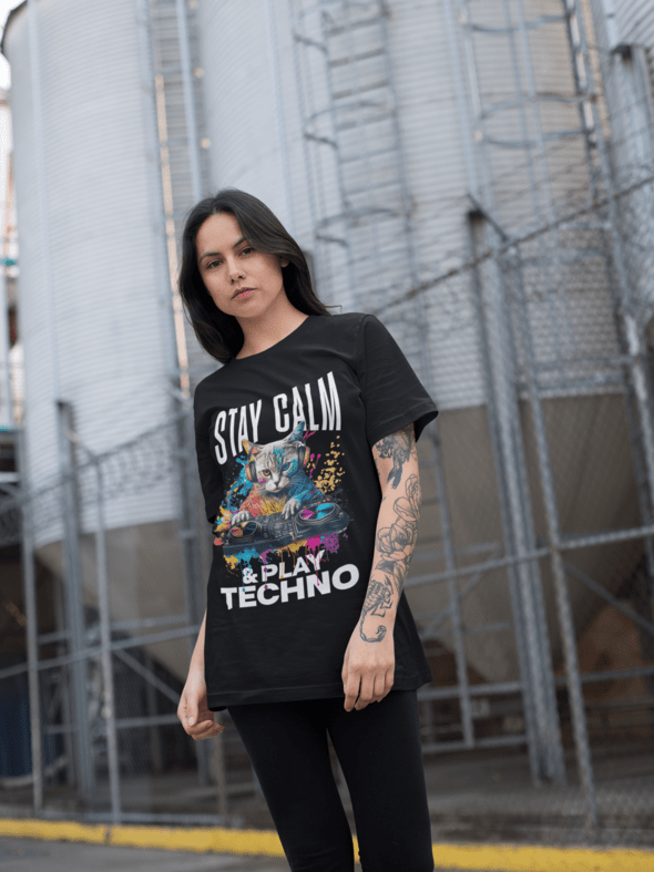 Men’s and women’s EDM festival outfit black graphic tee