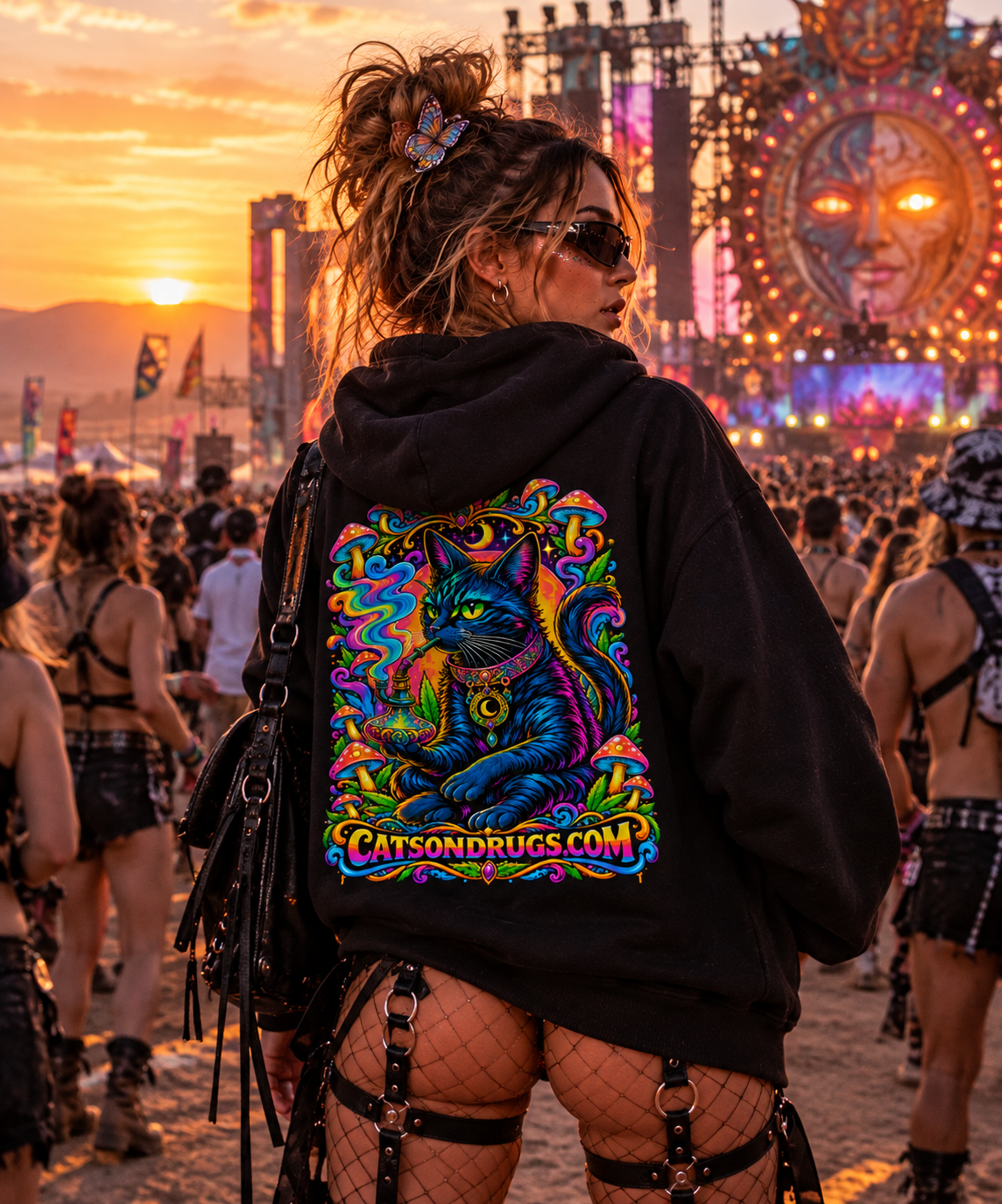 Psychedelic Hoodie | Trippy Shisha Cat