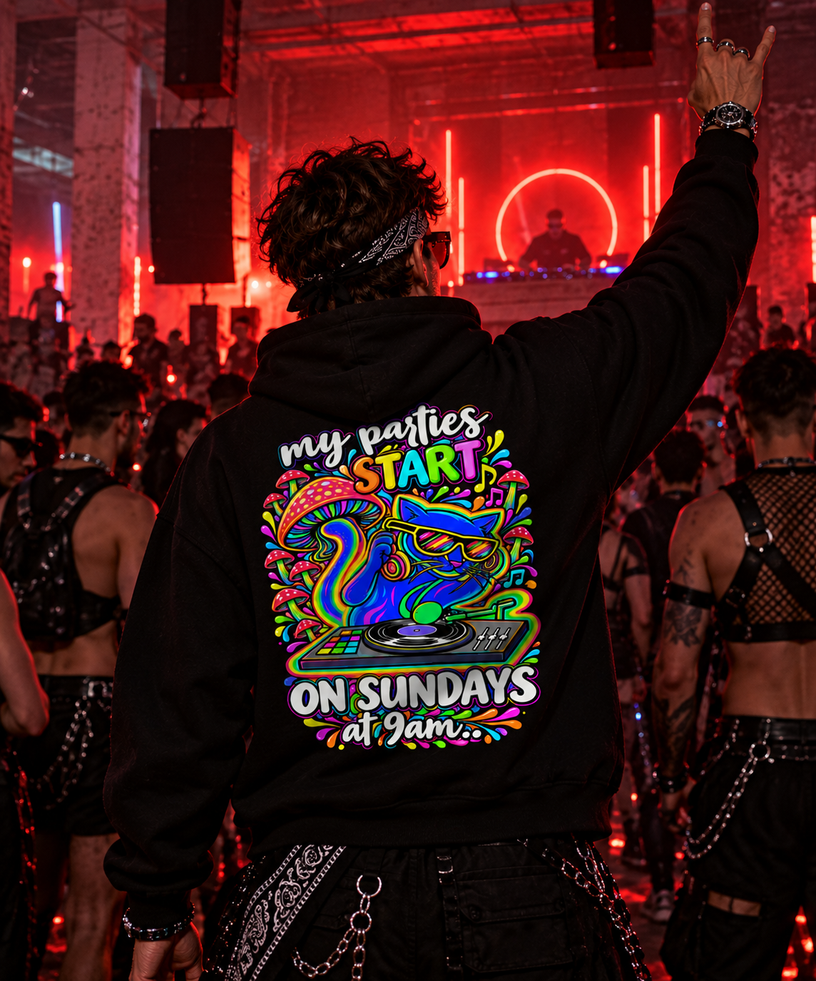 Festival Hoodie | Sunday Techno Cat
