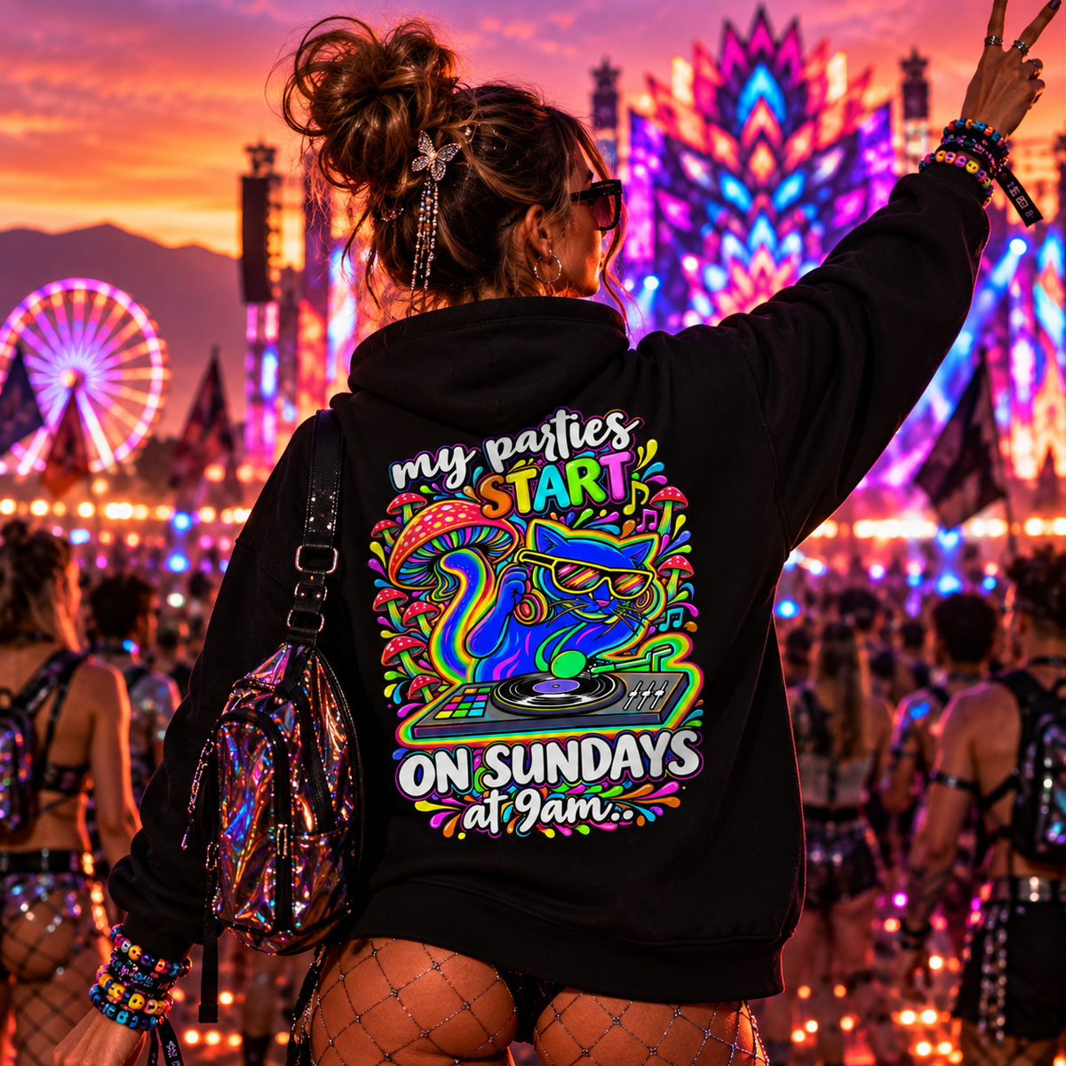 Festival Hoodie | Sunday Techno Cat