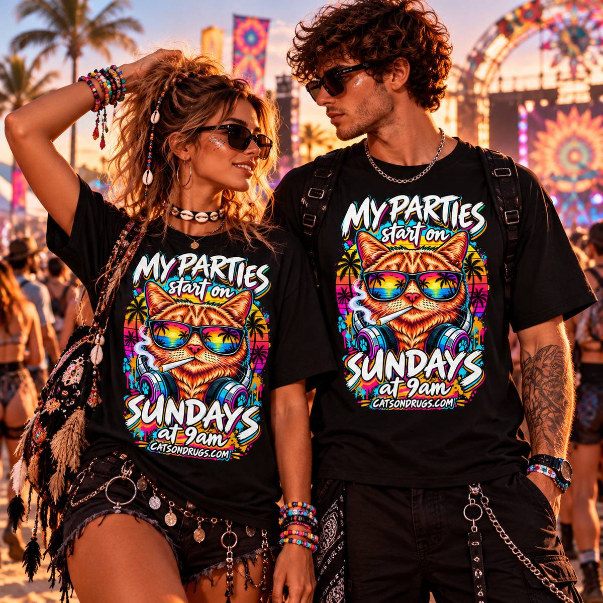 Techno T-Shirt | Sunday Techno Cat | Ecstasy Edition