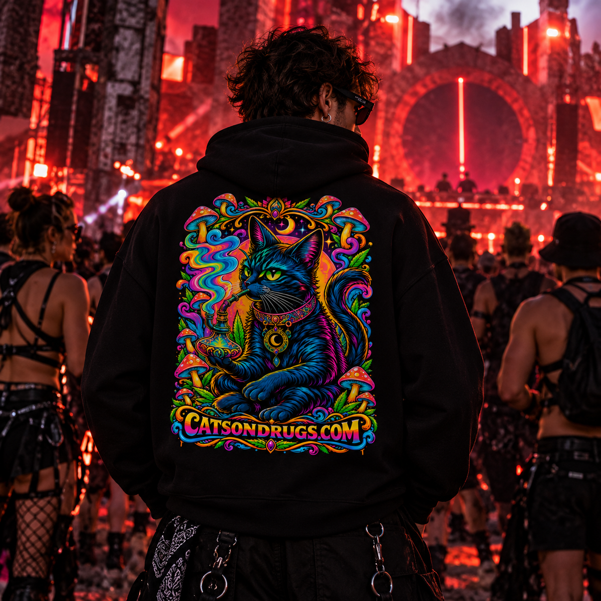 Psychedelic Hoodie | Trippy Shisha Cat