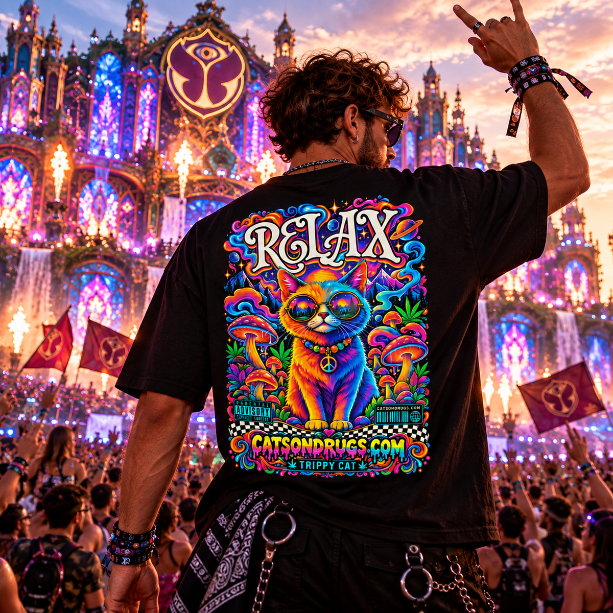 Psychedelic T-Shirt | Relax Trippy Cat