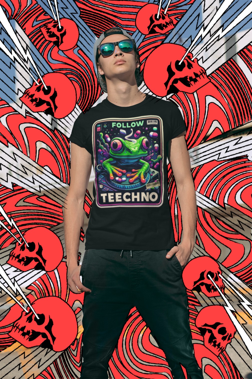 Psychedelic trance wear T-Shirt featuring rave frog design
