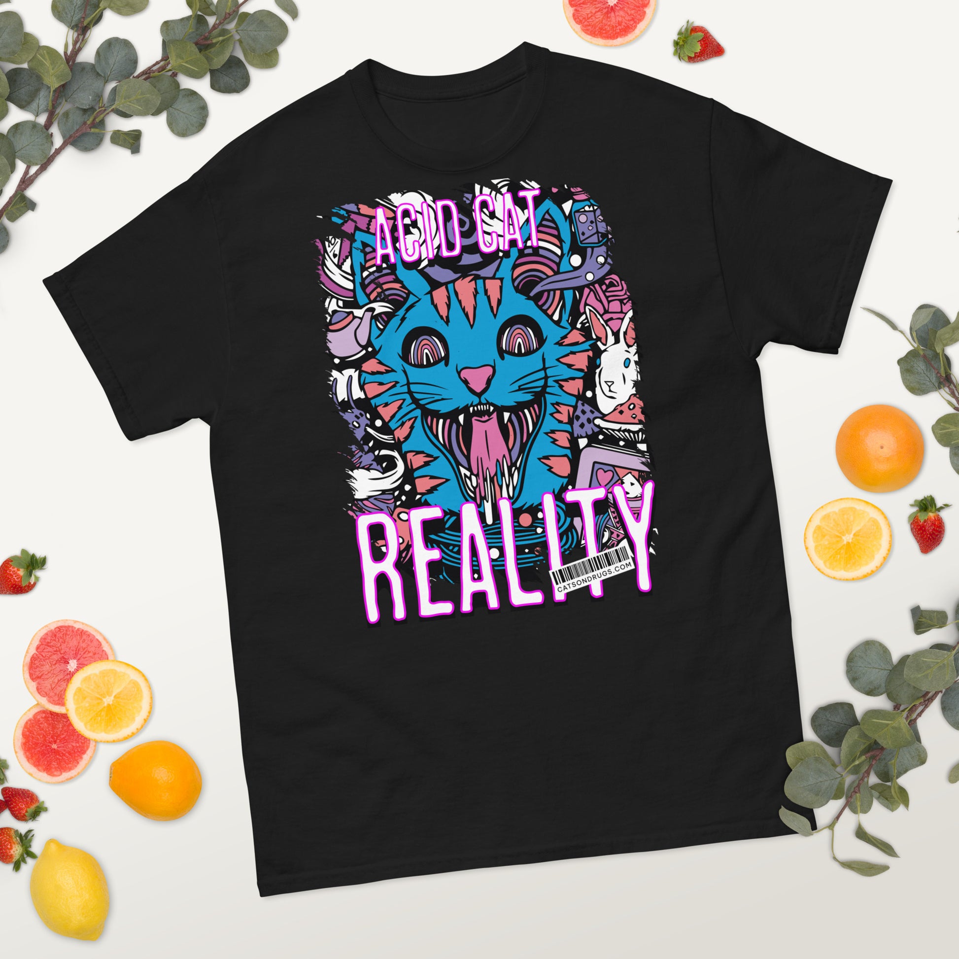 Rave-inspired aesthetic with the Acid Cat Reality psychedelic Streetwear T-Shirt