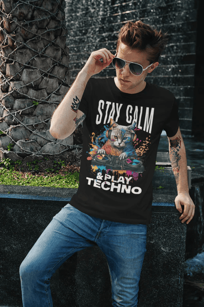 Rave Cat Techno Shirt men's from catsondrugs.com