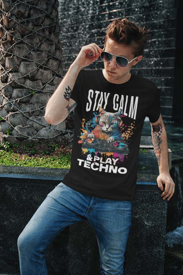 Rave party outfit – EDM shirt Stay Calm Play Techno