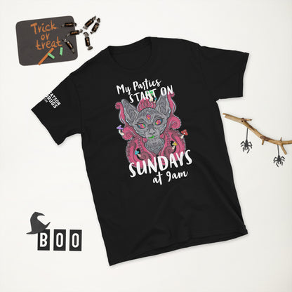 Ropa Techno para Hombres con Camiseta Sunday Parties de Catsondrugs.com
