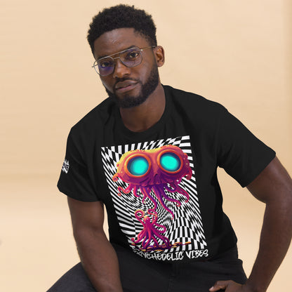 Side profile of model in Trippy T-Shirt under club lights