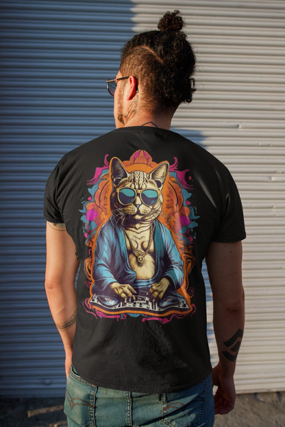 Soft cotton Psychedelic Wear t-shirt with trippy cat design