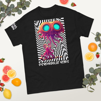 Trippy T-Shirt displayed on hanger with vibrant backdrop