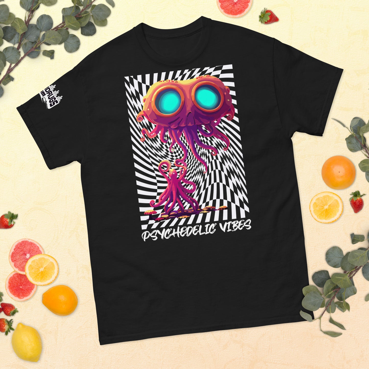 Trippy T-Shirt paired with glow-in-the-dark accessories