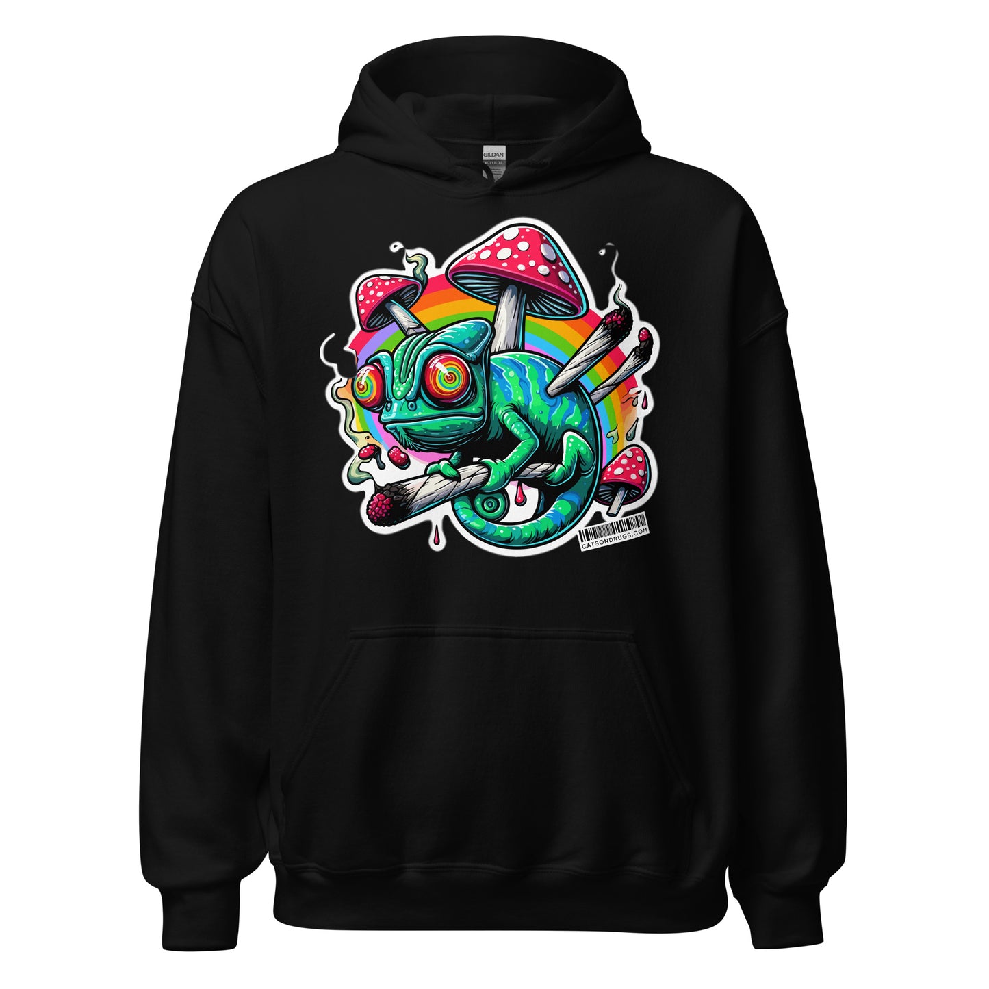Trippy Wear Trippy Chameleon Hoodie front view with psychedelic chameleon print