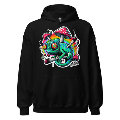Trippy Wear Trippy Chameleon Hoodie front view with psychedelic chameleon print