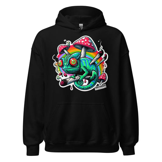 Trippy Wear Trippy Chameleon Hoodie front view with psychedelic chameleon print