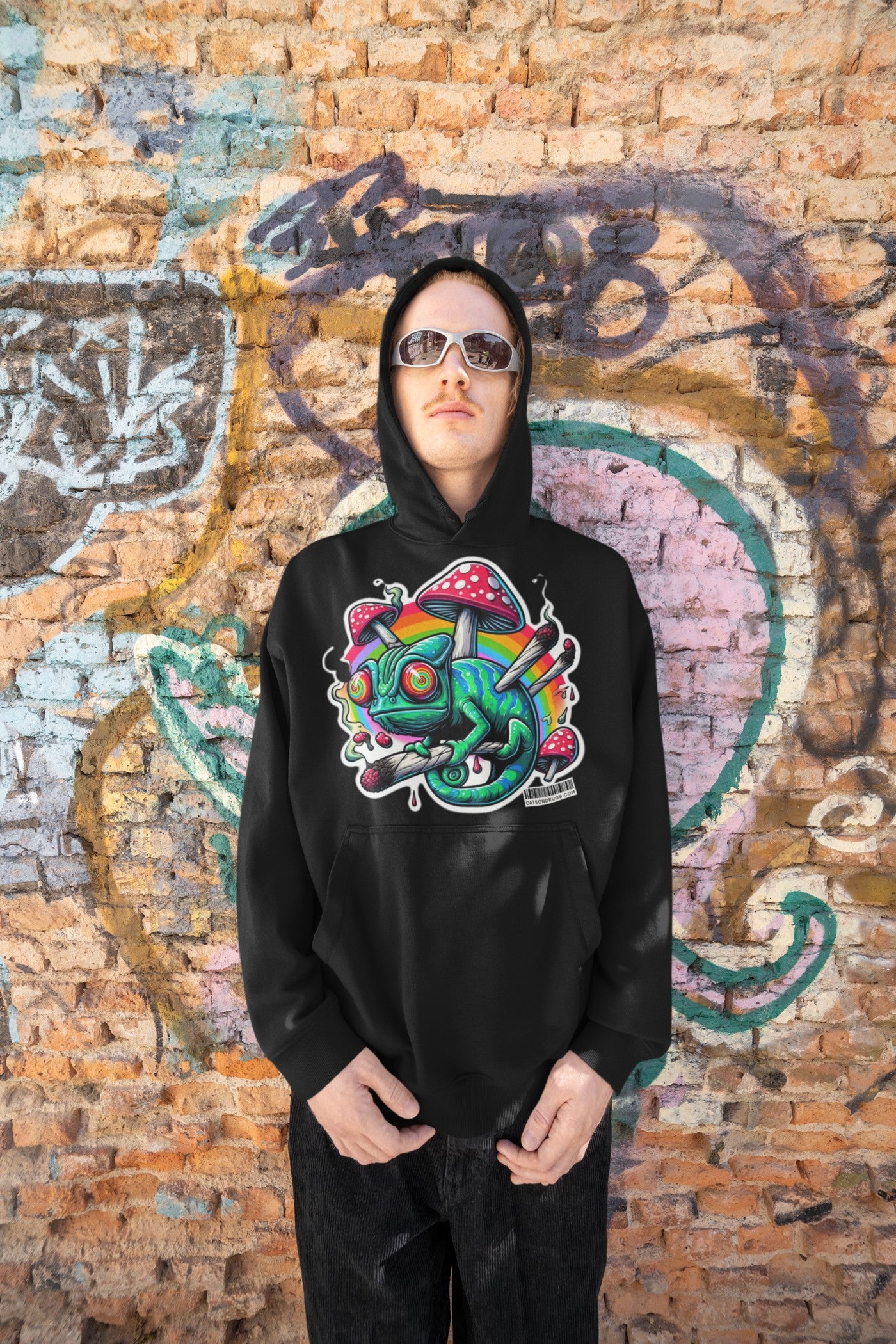 Trippy Wear hoodie side profile showing hood and sleeve detail