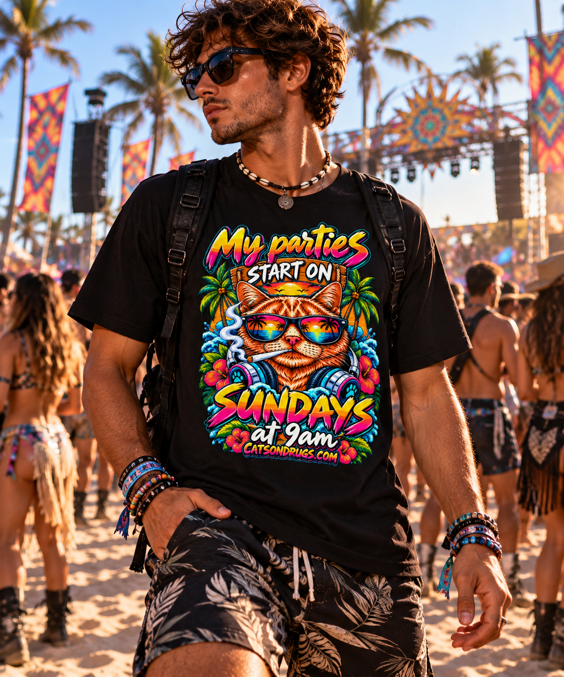 Techno T-Shirt | Sunday Techno Cat | Ecstasy Edition