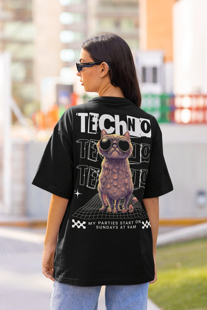 Unisex Rave-T-Shirt mit Techno Cat Print – angesagte Mode für die Techno Szene