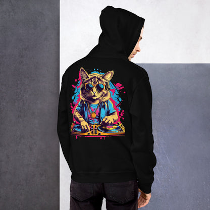 Unisex Techno Festival Hoodie ‘Psychedelic DJ Cats’ – perfekte Hoodies für Techno Fans