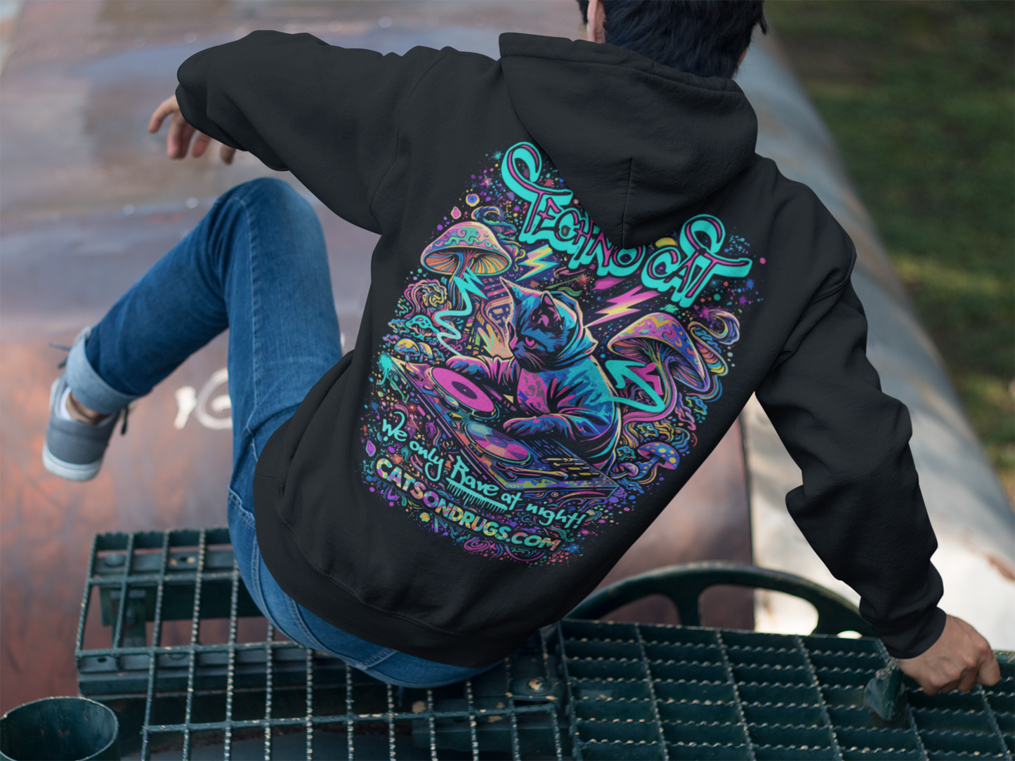 Rave Hoodie | Rave at Night Cat