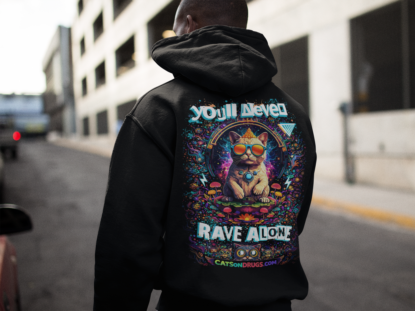 Rave Hoodie | Never Rave Alone Cat